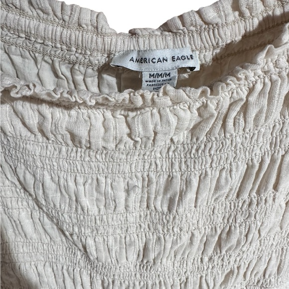 American Eagle Long Sleeve Smocked Mini Dress Boho White Cream Medium - Picture 8 of 9